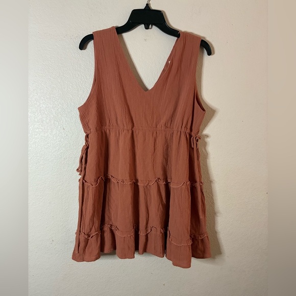 New In Bohemian Rust Sleeveless Tiered Mini Dress M - Picture 2 of 11